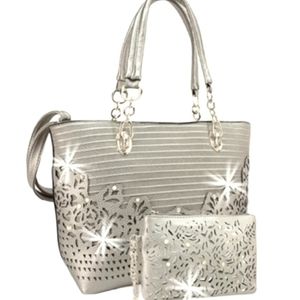 Chic Pewter Rhinestone Tote Set